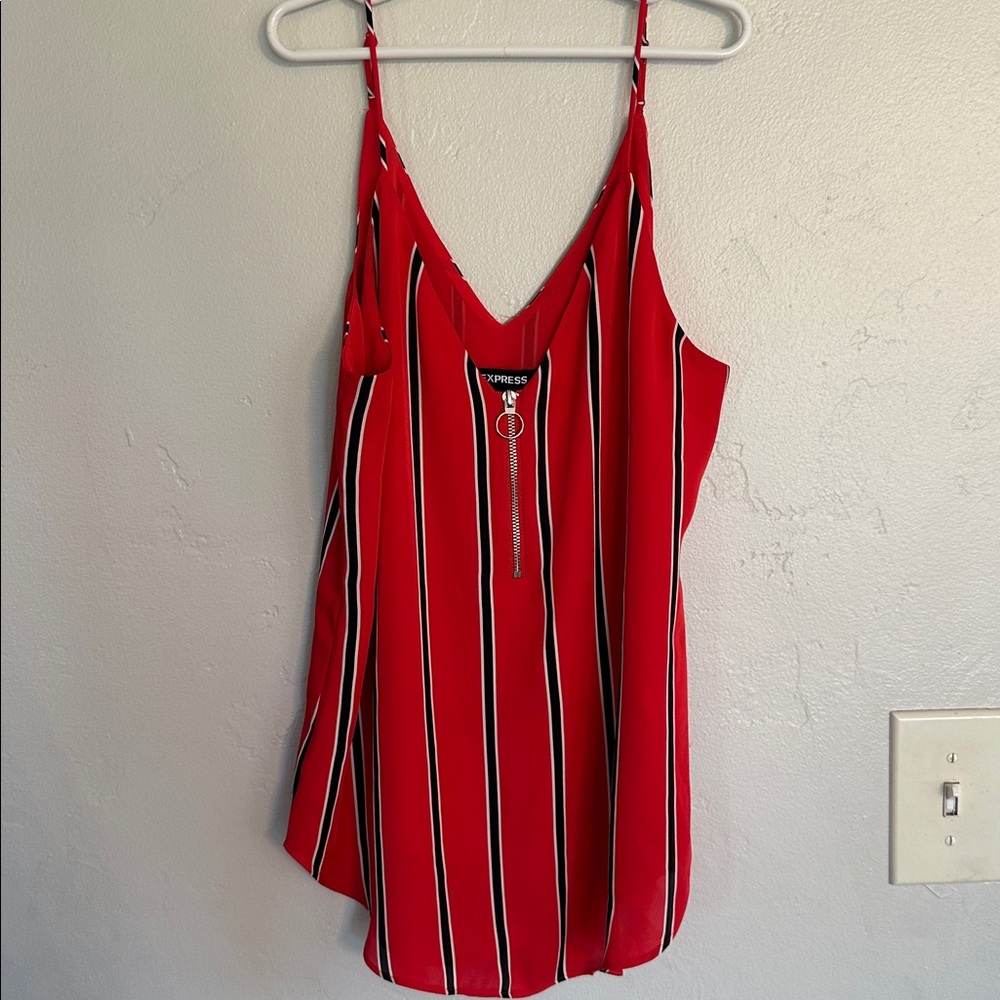 Express Red and Black Striped V-Neck Top